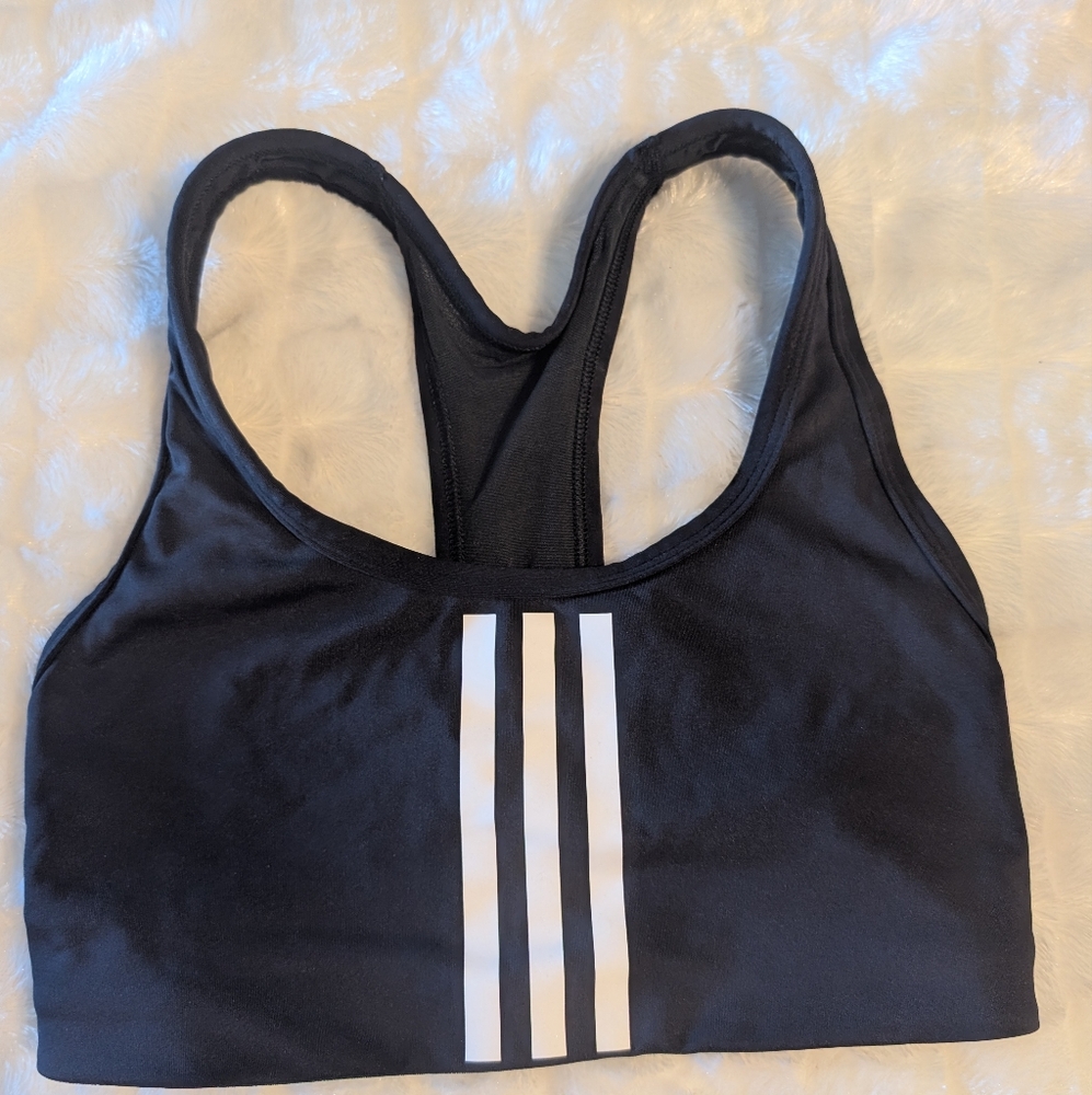 Adidas Black Sports Bra with White Stripes